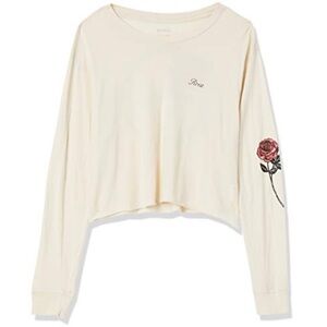 RVCA Women's Cream Graphic Long Sleeve Tee Roses Size Small
